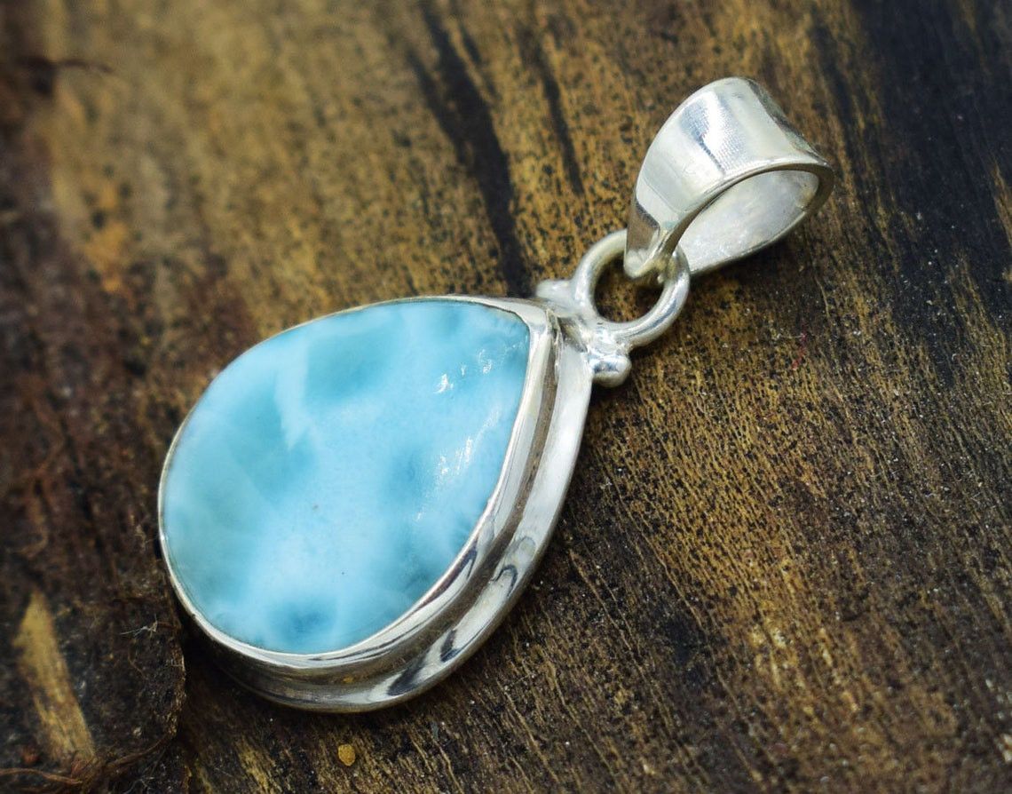 Handmade Genuine Larimar Pendant 925 Silver Pendant, Size ONE SIZE - 2 Thumbnail