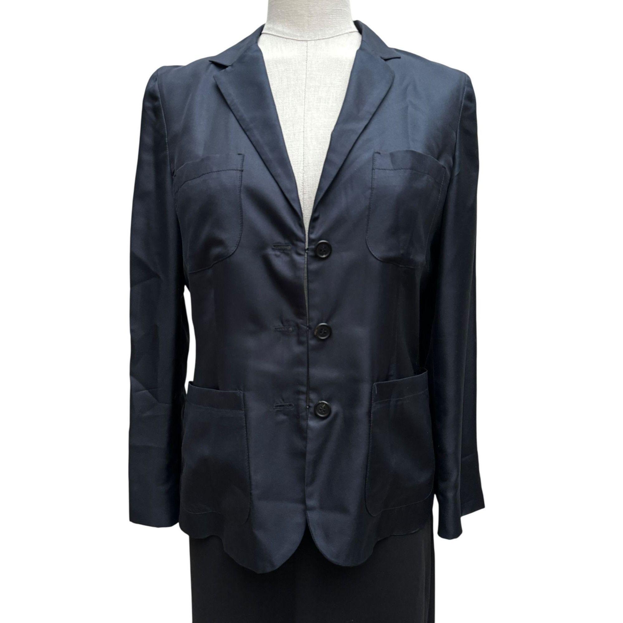 Prada Vintage Navy Silk Blazer Jacket Size M / US 6-8 / IT 42-44 - 2 Thumbnail