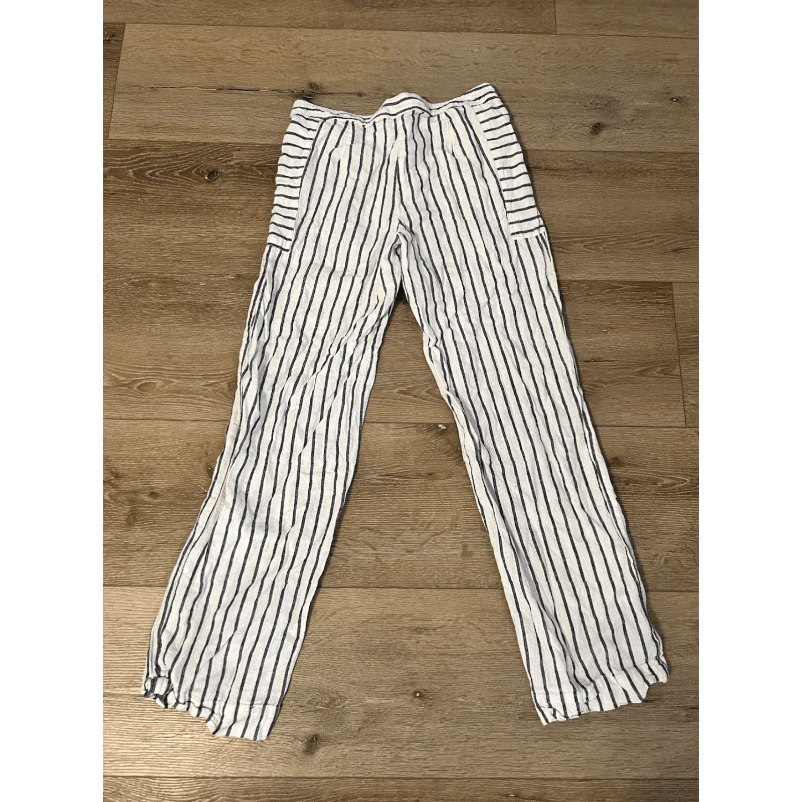 Laundry by Shelli Segal Laundry by Shelli Segal Blue White Striped Lagenlook Linen Beach Pants Womens 6 Size 28" / US 6 / IT 42 - 2 Thumbnail