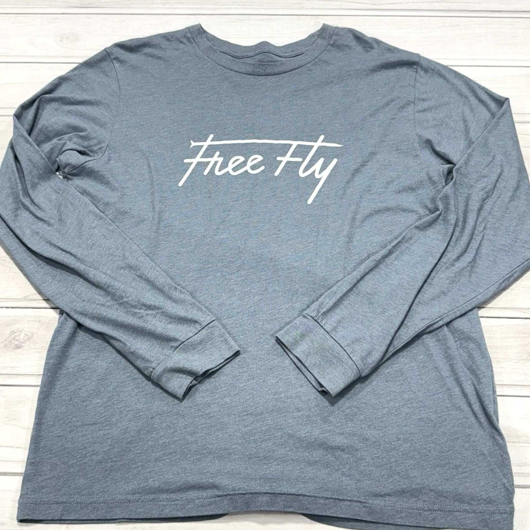Vintage Free Fly Shirt Womens XL Blue Script Lightweight Long Sleeve Cotton Blend T-Shirt Size XL / US 12-14 / IT 48-50 - 3 Thumbnail