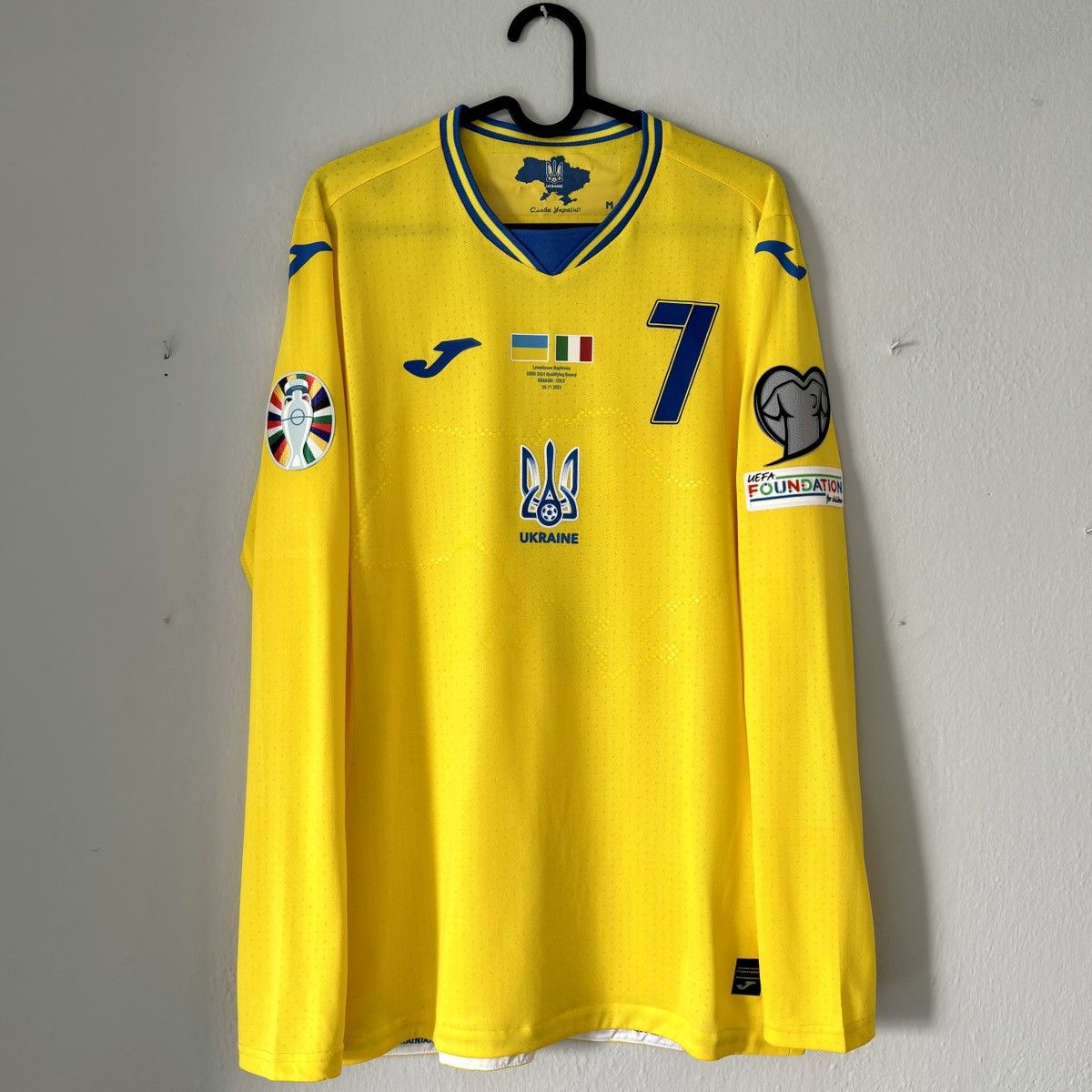 Joma 2023 2024 GAME ISSUE Ukraine National Sudakov Soccer Jersey Size US M / EU 48-50 / 2 - 4 Thumbnail