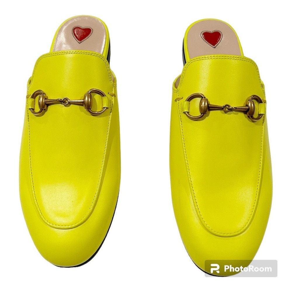 Gucci NIB Gucci Princetown Neon Yellow Horsebit Loafer Mule Slides Size US 5 / IT 35 - 3 Thumbnail