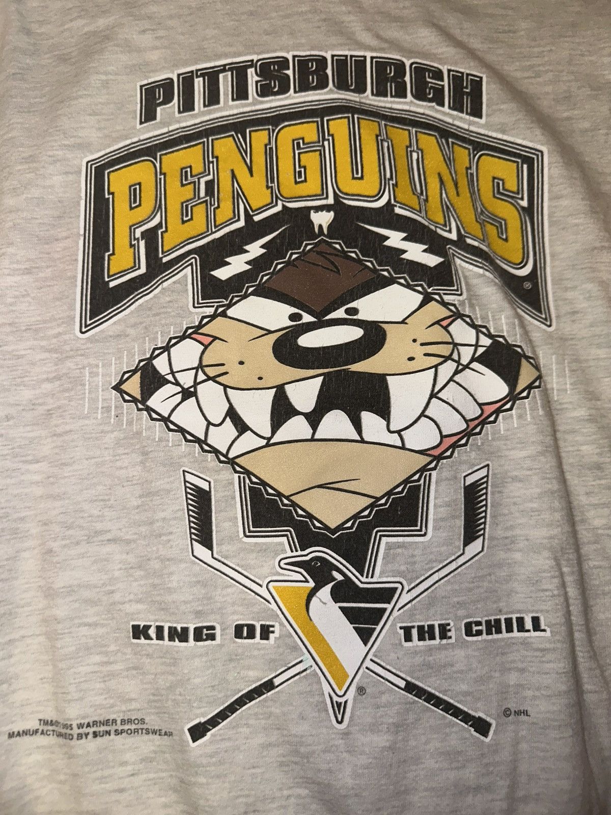 Warner Bros VINTAGE WARNER XSUN Taz NHL Pitt. Penguins Jersey Shirt SzXL Size US XL / EU 56 / 4 - 2 Thumbnail