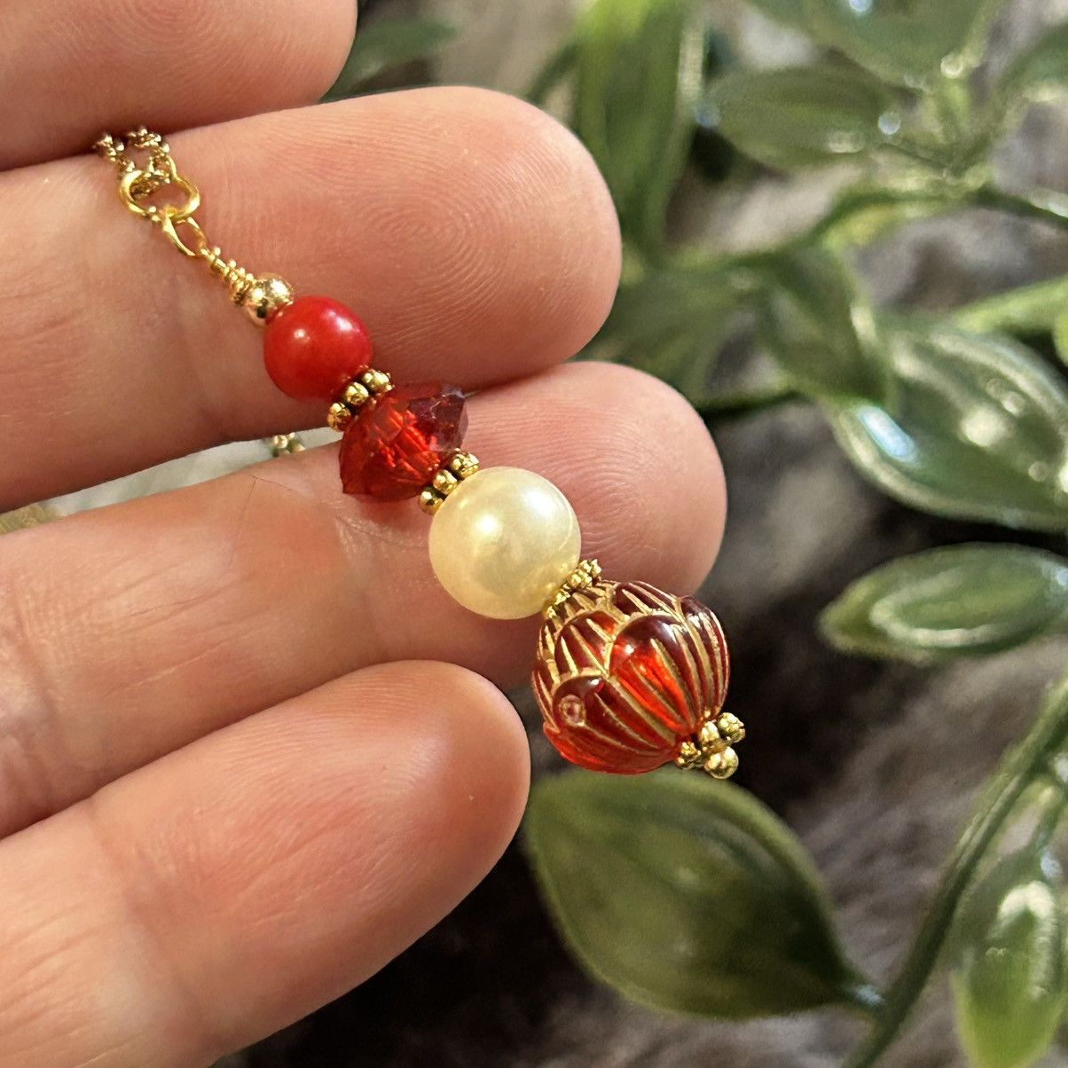 Handmade Handcrafted elegant glass beaded pendant on chain necklace Size ONE SIZE - 1 Thumbnail