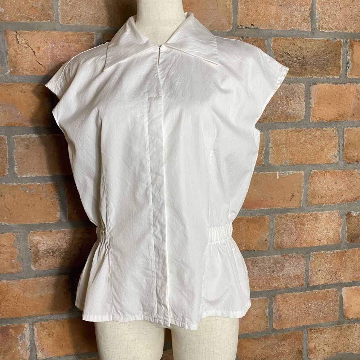Norma Kamali ONO NORMA KAMALI White Cap Sleeve Blouse with Gathered Waist Size XL / US 12-14 / IT 48-50 - 21 Thumbnail