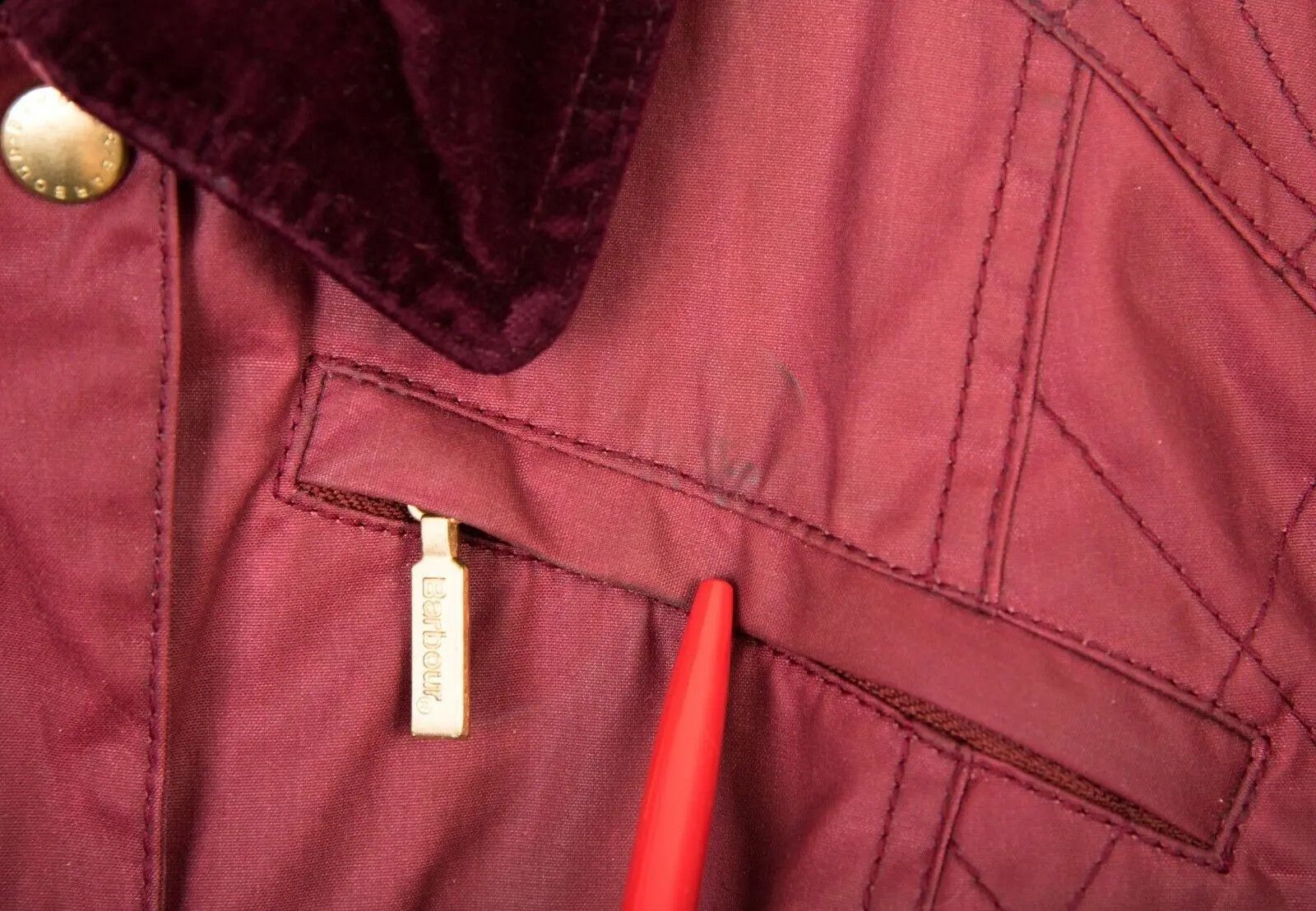 Barbour Women's UK 14 Waxed Cotton Jacket Burgundy Belted EU 40 Size L / US 10 / IT 46 - 2 Thumbnail