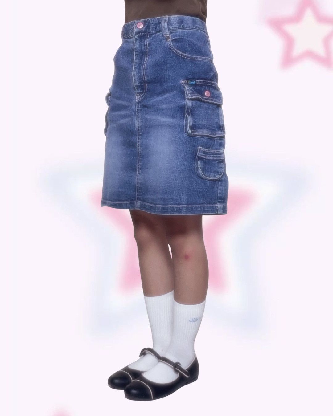 Angel Blue Angel Blue Denim Mini Skirt Nakamura-kun Pink Bear Graphic Size 29" - 2 Thumbnail