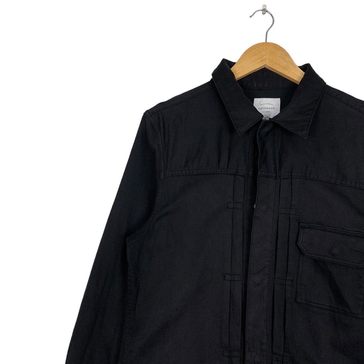 Japanese Brand VICTIM & CO Black Plain Casual Jacket #0958-C42 Size US L / EU 52-54 / 3 - 3 Thumbnail