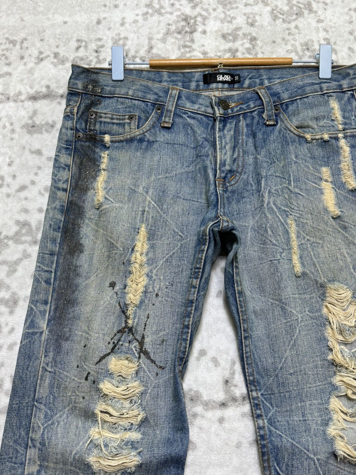 If Six Was Nine 2000s Glad News Japanese Grunge Paint Splatter Bootcut Denim Size US 32 / EU 48 - 4 Thumbnail