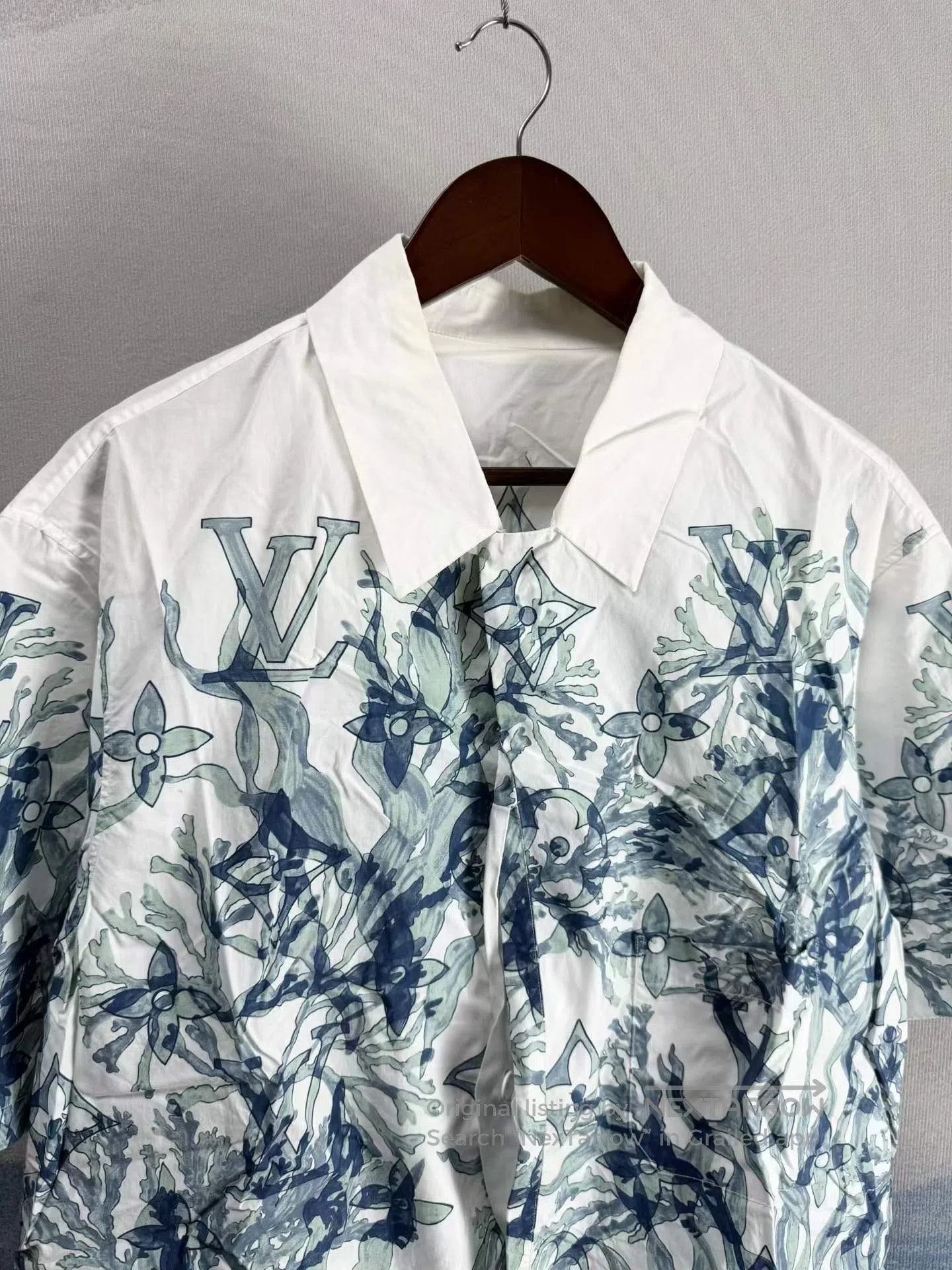Louis Vuitton Louis Vuitton White and Blue Seaweed Patterned Short-sleev Size US L / EU 52-54 / 3 - 2 Thumbnail