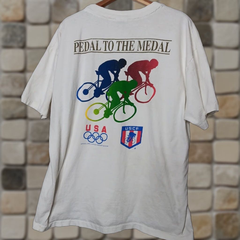Hanes VINTAGE Hanes T-Shirt Bicycle USA Olympic Cycling White XL Mens Reading Size US XL / EU 56 / 4 - 1 Thumbnail