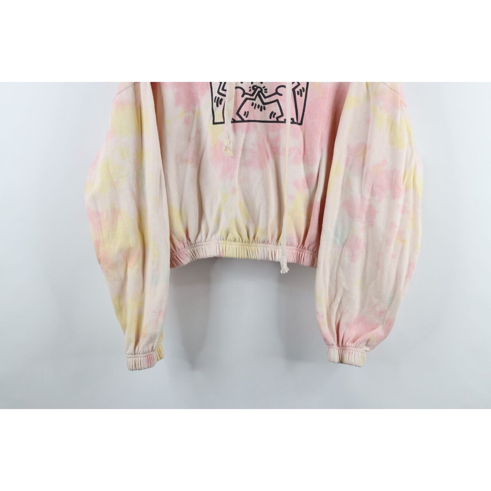 Vintage Retro Keith Haring Acid Wash Earth Day Art Cropped Hoodie Size L / US 10 / IT 46 - 3 Thumbnail