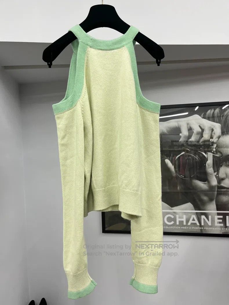 Chanel Chanel Green off-the-shoulder halter cashmere long sleeves Size XS / US 0-2 / IT 36-38 - 2 Thumbnail