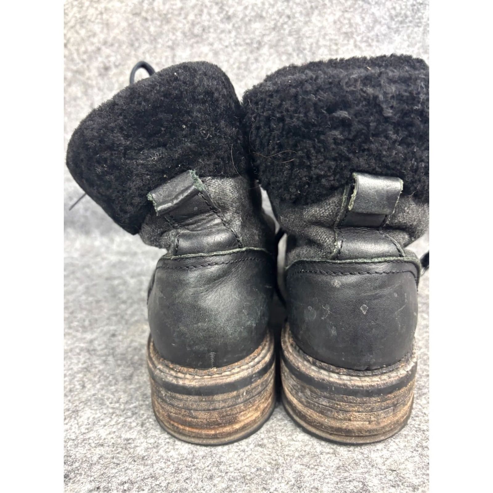 Frye Frye Samantha Shearling Hiking Boots Women's 10 Leather Black Lace Up FLAW Shoes Heel Repair 80s 90s Retro Army Biker Celtic? Size US 10 / IT 40 - 6 Thumbnail