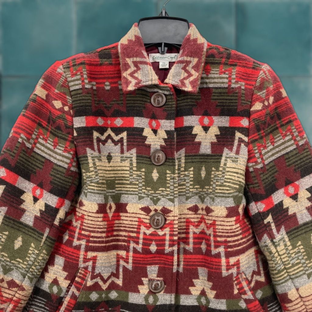 Coldwater Creek Coldwater Creek Aztec Western Jacket Women's 6P Red Wool Blend Button Front Size M / US 6-8 / IT 42-44 - 1 Thumbnail