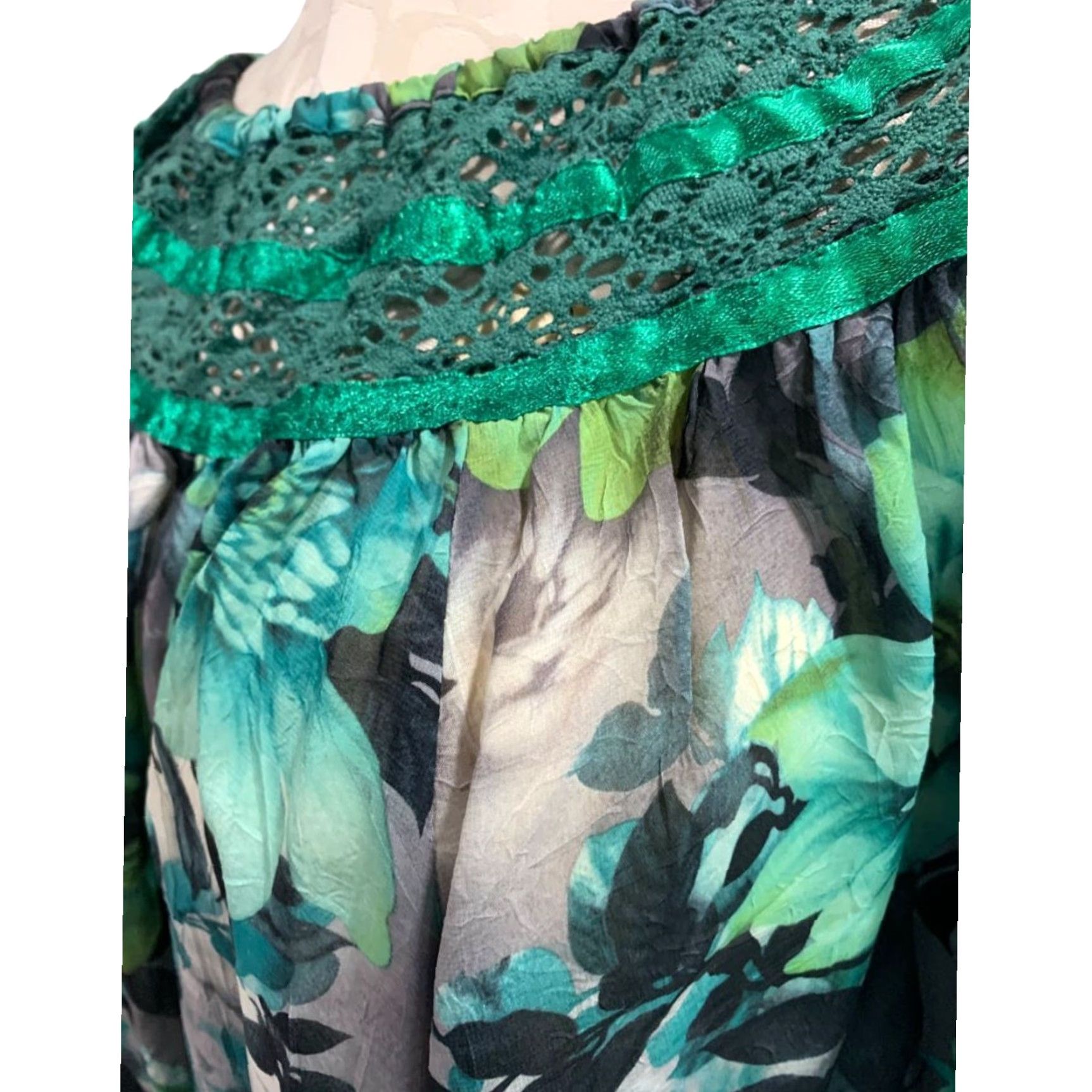 Vintage Angel Heart Boutique Womens Blouse Adult 3X Green Sheer Off Shoulder Size XXL / US 16-18 / IT 52-54 - 4 Thumbnail