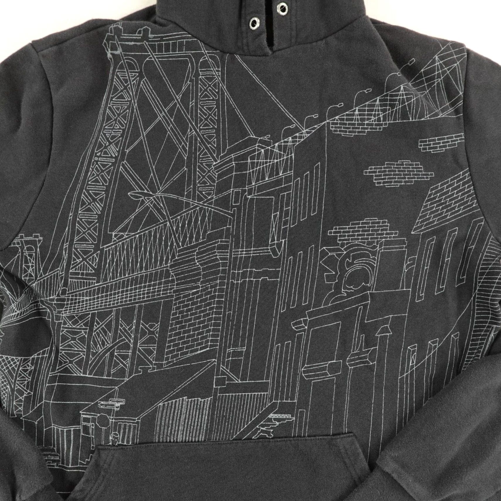 Elwood Elwood Hoodie Adult Medium Black Graphic Cityscape Print AOP Pullover Hooded Pockets Mens Size US M / EU 48-50 / 2 - 4 Thumbnail
