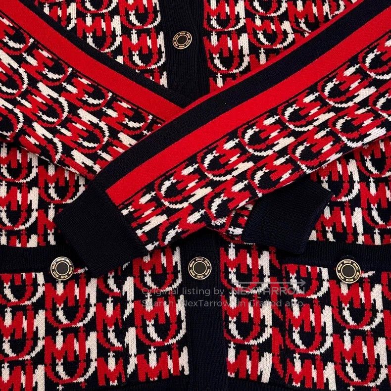 Miu Miu Miu Miu 36 Logo pattern mosaic wool knitted jacket jacket Size S / US 4 / IT 40 - 5 Thumbnail