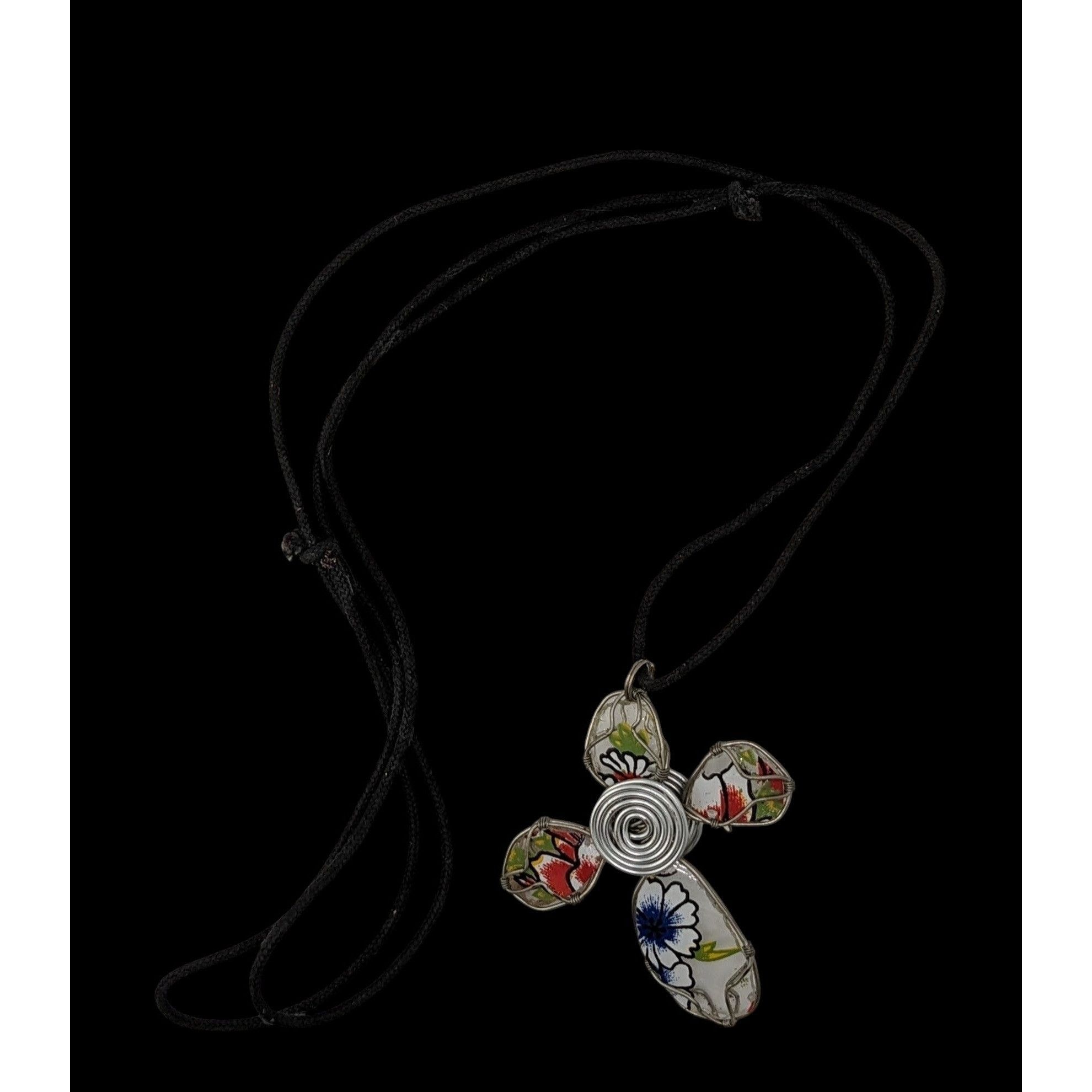 Other Floral Wire Wrapped Glass Cross Pendant Necklace Size ONE SIZE - 2 Thumbnail