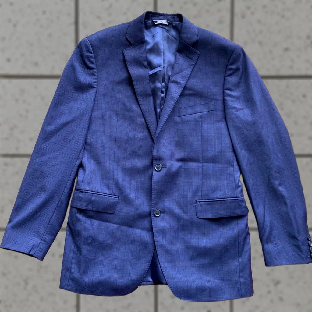Saks Fifth Avenue Saks Fifth Avenue Blazer Mens 40R Navy Blue Plaid Wool Sports Jacket Size 40R - 1 Thumbnail