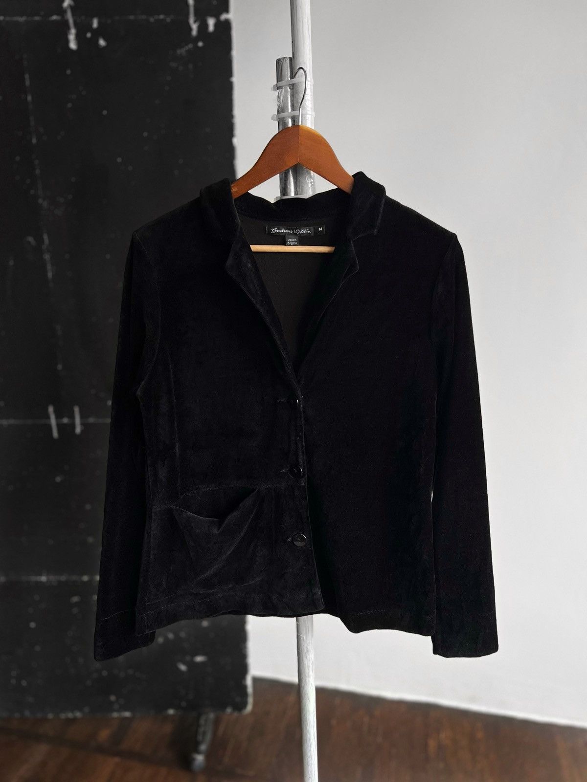 Designer Gudrun Sjoden Womens Black Velour Long Sleeve Blazer Jacket Size M / US 6-8 / IT 42-44 - 4 Thumbnail