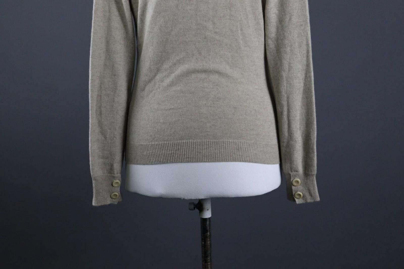 Designer FFC Tan Cashmere V-Neck Cuff Button Front Cardigan Size M Size M / US 6-8 / IT 42-44 - 6 Thumbnail