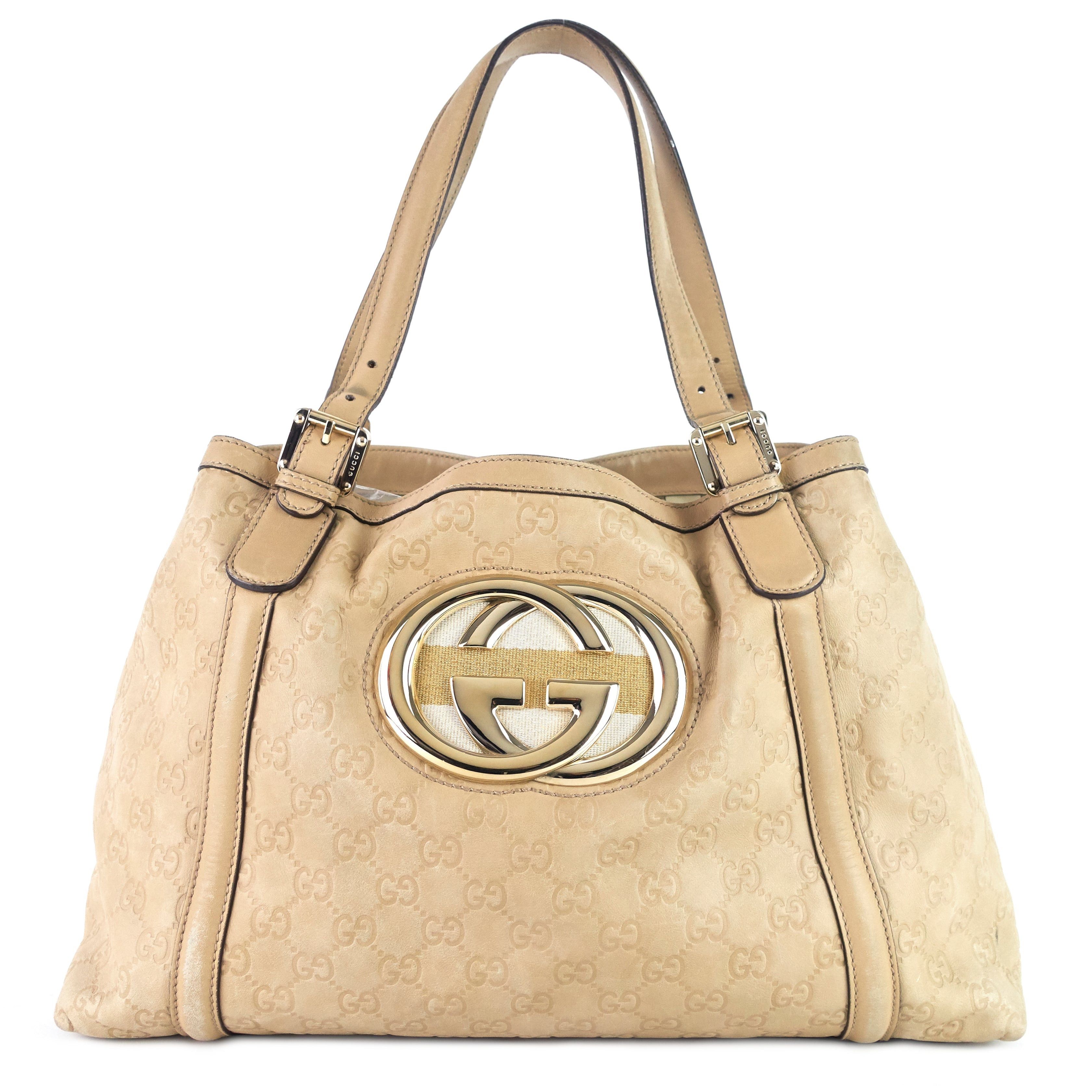 image of Gucci Britt Guccissima Leather Tote Bag in White, Women's