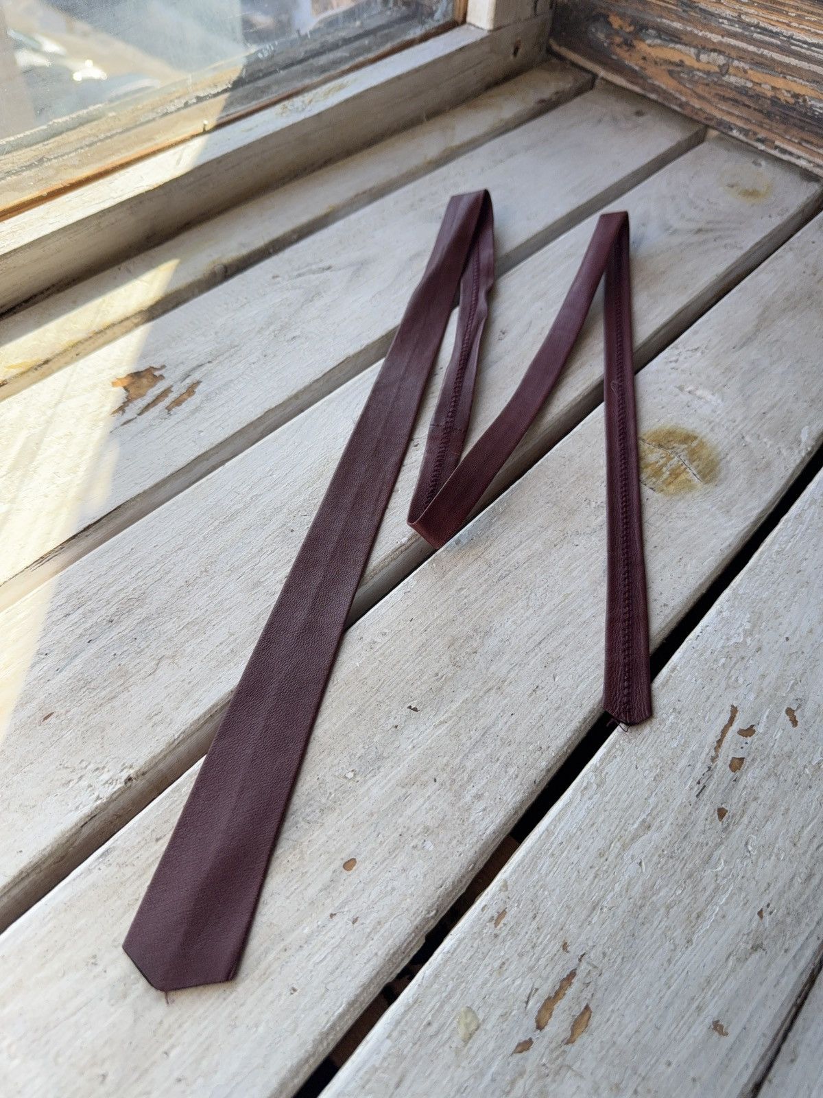 Genuine Leather Retro Vintage Burgundy Leather Tie 90s Western Biker Style Size ONE SIZE - 4 Thumbnail