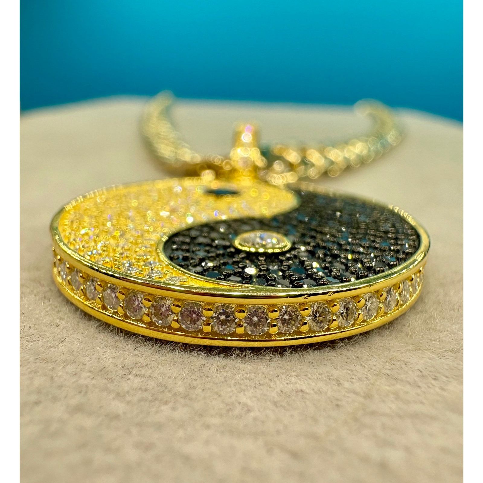 Jewelry NEW Moissanite Ying Yang Pendant & 24" Cuban - Vermeil over Size ONE SIZE - 8 Thumbnail