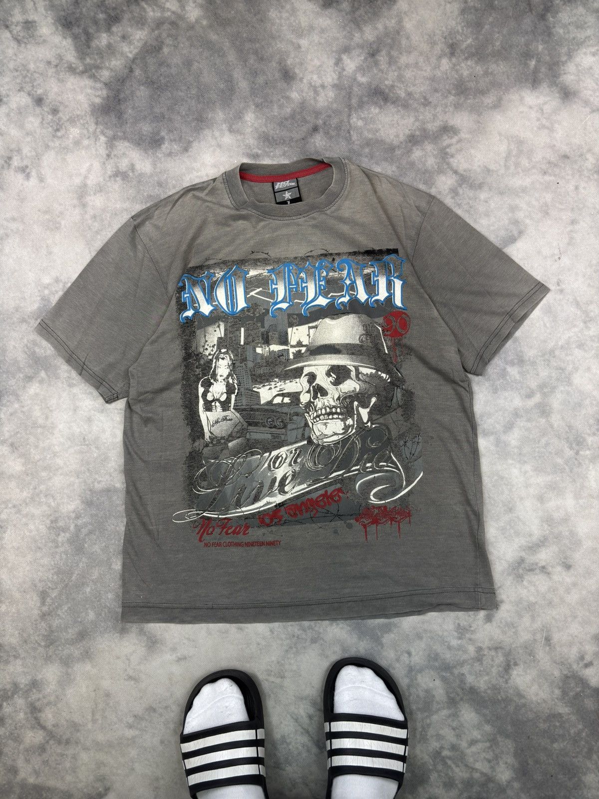 No Fear Vintage No Fear Washed Faded t shirt skull drill USA tee 90s Size US L / EU 52-54 / 3 - 1 Thumbnail