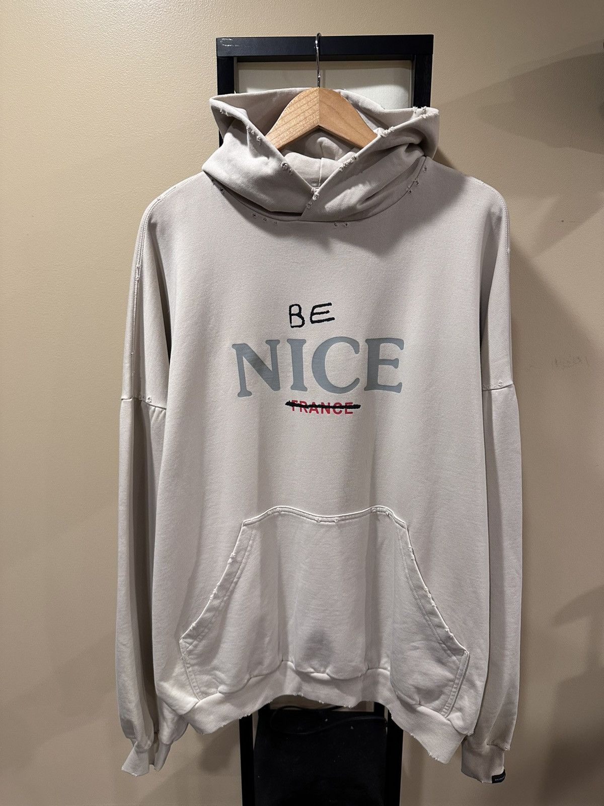 Balenciaga Balenciaga “Be Nice” Light Biege 2023 Distressed Hoodie Size US XL / EU 56 / 4 - 15 Thumbnail