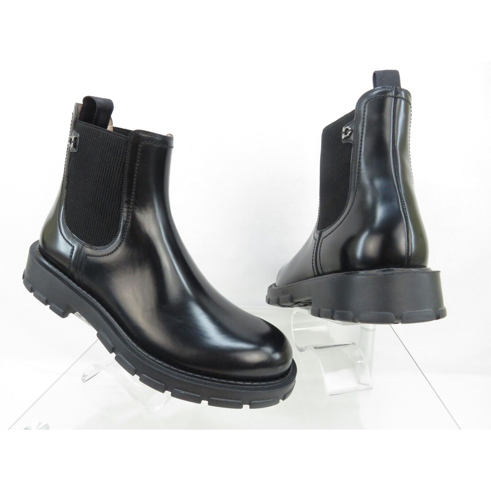 Salvatore Ferragamo IAGO BLACK LEATHER GANCINI PULL CHELSEA ANKLE BOOTS 10 E Size US 10 / EU 43 - 9 Thumbnail