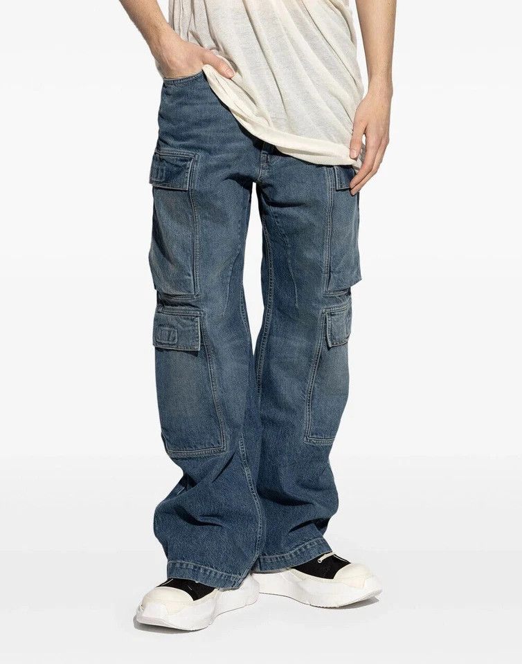Rick Owens Drkshdw o1s1v1r1oon0825 Double Cargo Jeans in Blue/Washed Indigo Size US 28 / EU 44 - 1 Thumbnail