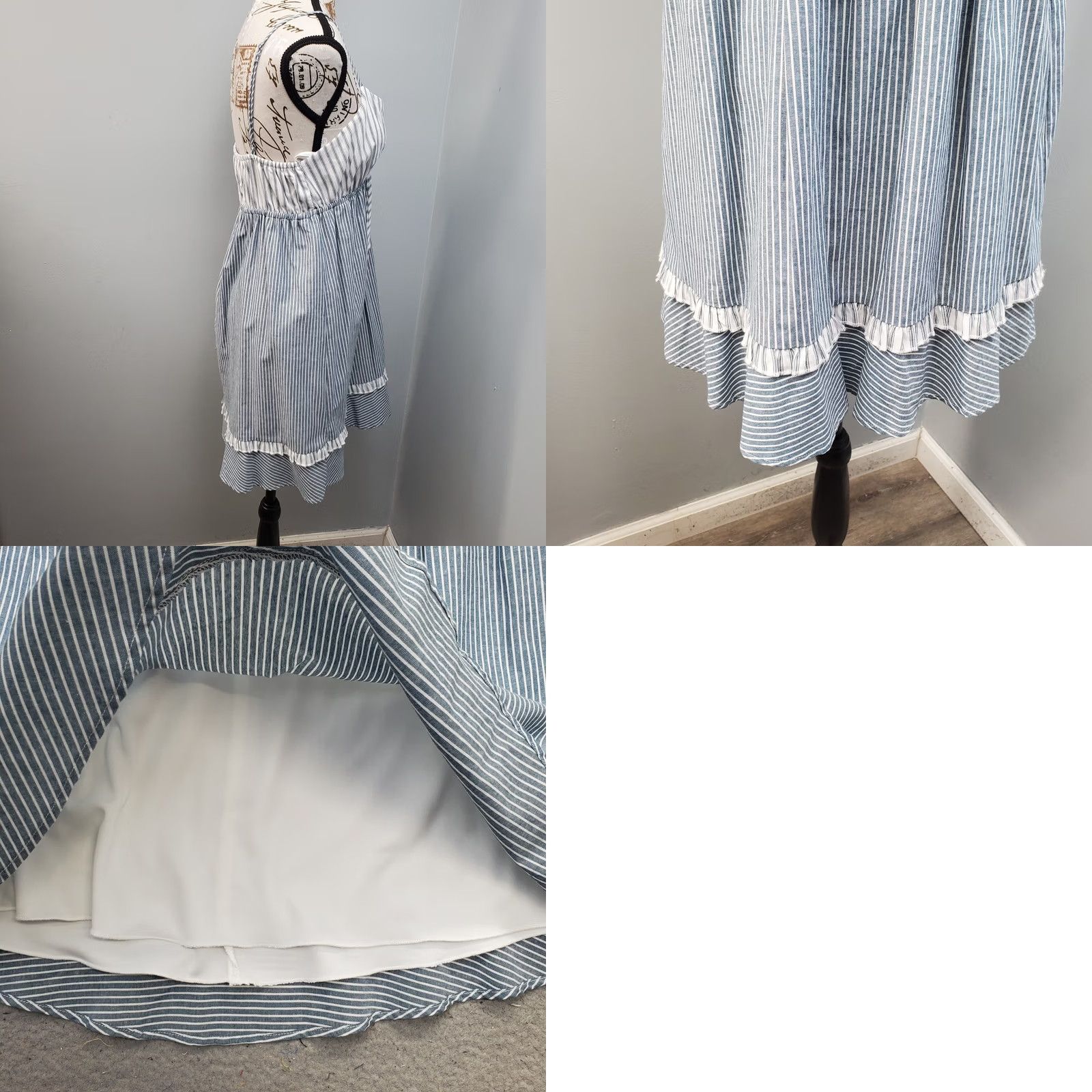 Vintage City Triangles Aruba Mini Dress Womens XL Blue White Striped Spaghetti Straps Size XL / US 12-14 / IT 48-50 - 8 Thumbnail