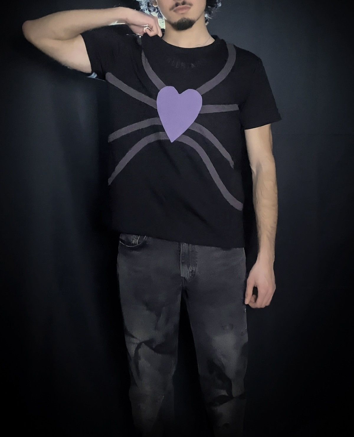 Designer Purple Heart Grey Veins Appliqué Layered T-Shirt Size US M / EU 48-50 / 2 - 7 Thumbnail