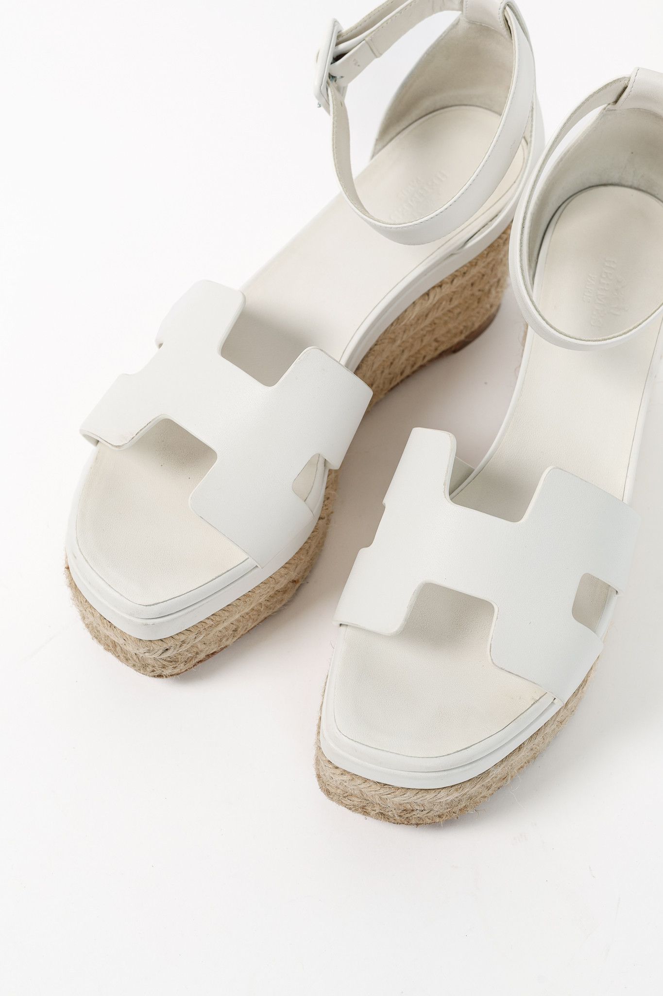 Hermes Hermes Elda White Goatskin Espadrille Wedge "H" Sandals Size US 7.5 / IT 37.5 - 6 Thumbnail