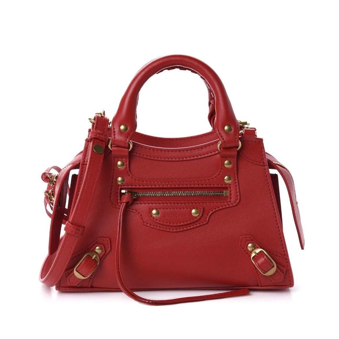 BALENCIAGA Smooth Calfskin Leather Classic City Nano Red Top