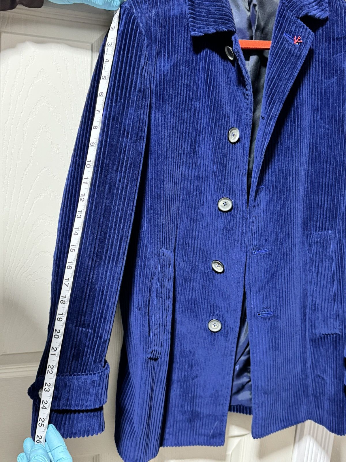 Isaia Napolii Isaia Napoli Men’s Blue Corduroy Overcoat Size US M / EU 48-50 / 2 - 12 Thumbnail