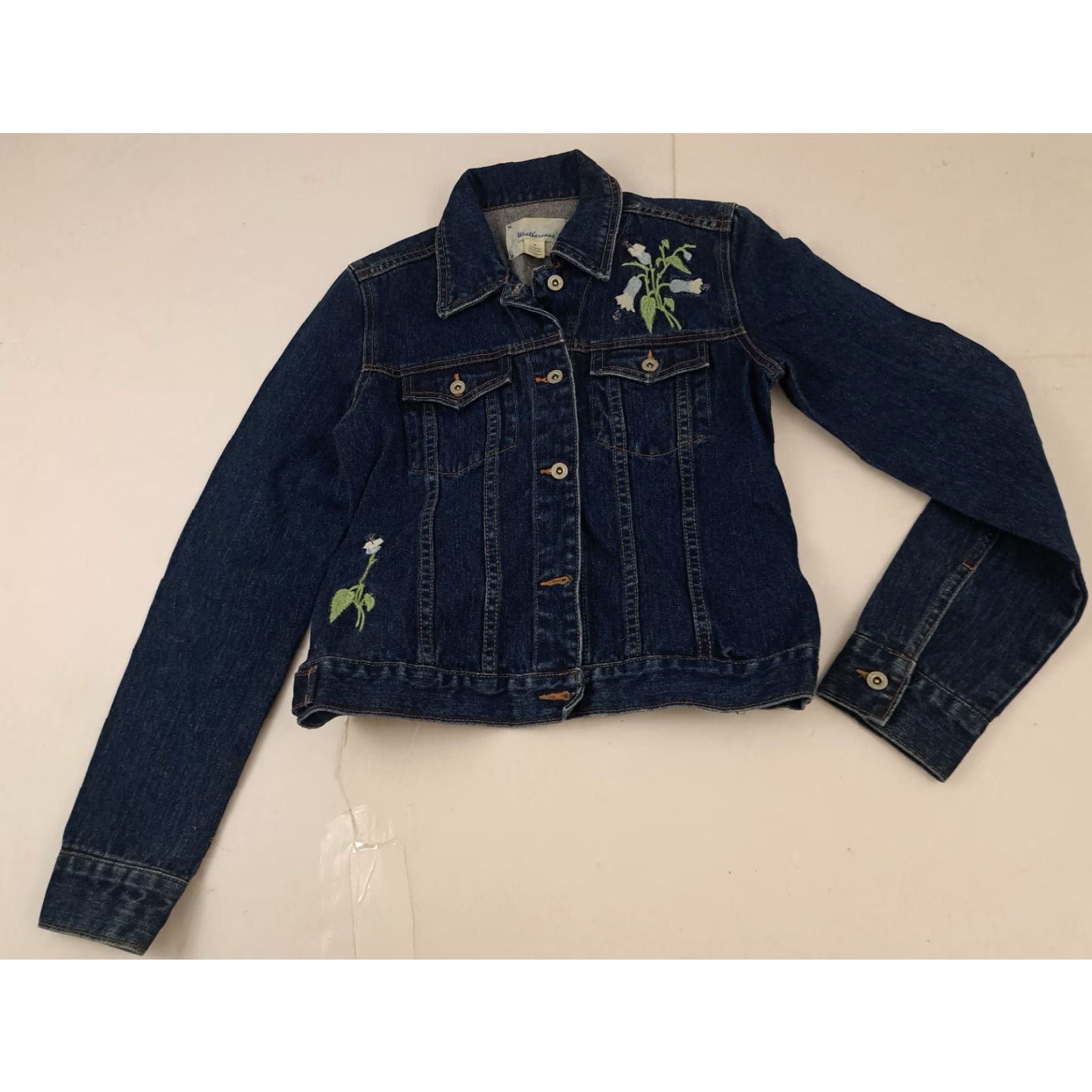 Vintage VINTAGE Weathervane Embroidered Flowers Blue Denim Jacket Bomber Jacket Women M Blue/Flower 22in Short Buttoned Pit to Pit 18in Size 32" / US 10 / IT 46 - 2 Thumbnail