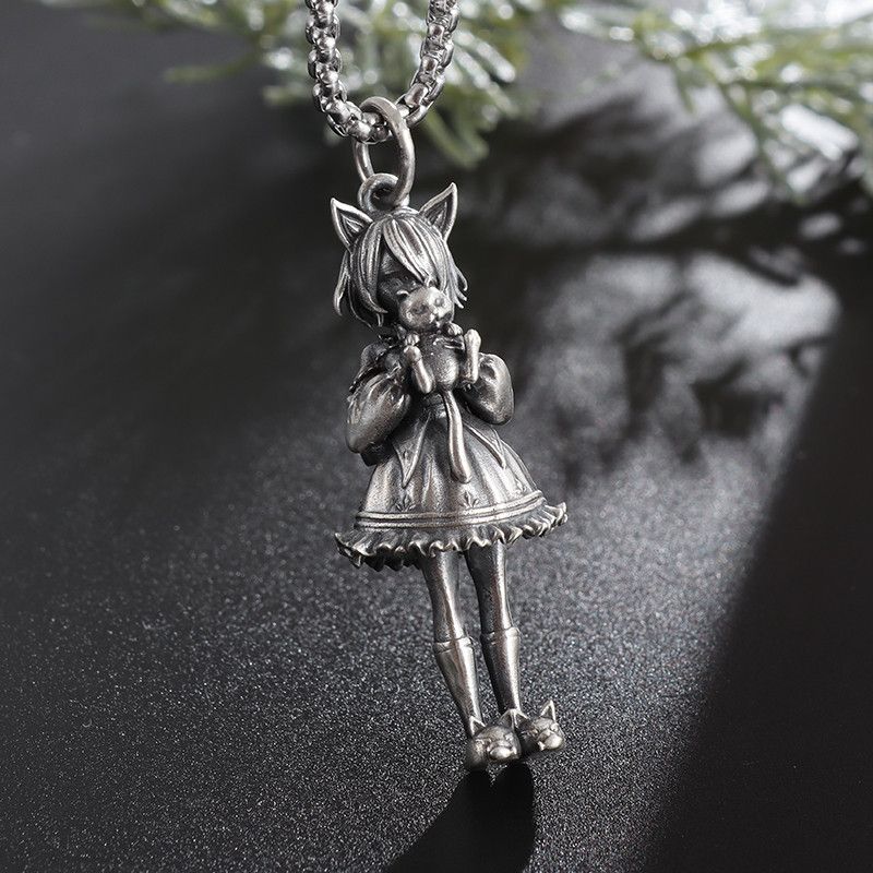 Jewelry Little Girl With Cat Doll Pendant Necklace Size ONE SIZE - 8 Thumbnail