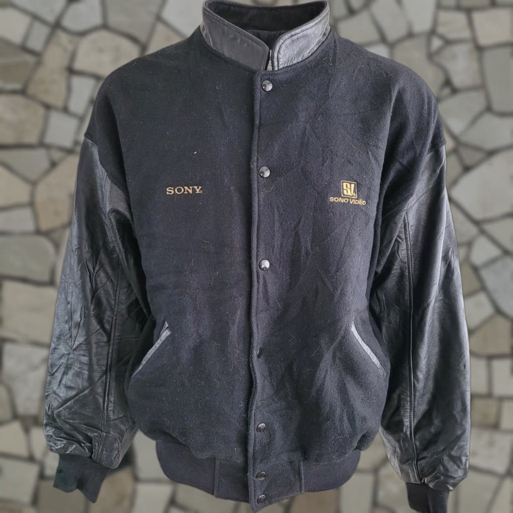 Sony VINTAGE Trimark Made In Canada Sony Varsity Jacket Leather Sleeves 2XL Black Men Jacket 2XL Varsity Sony Canada Leather Sleeves Vintage 90s Size US XXL / EU 58 / 5 - 1 Thumbnail