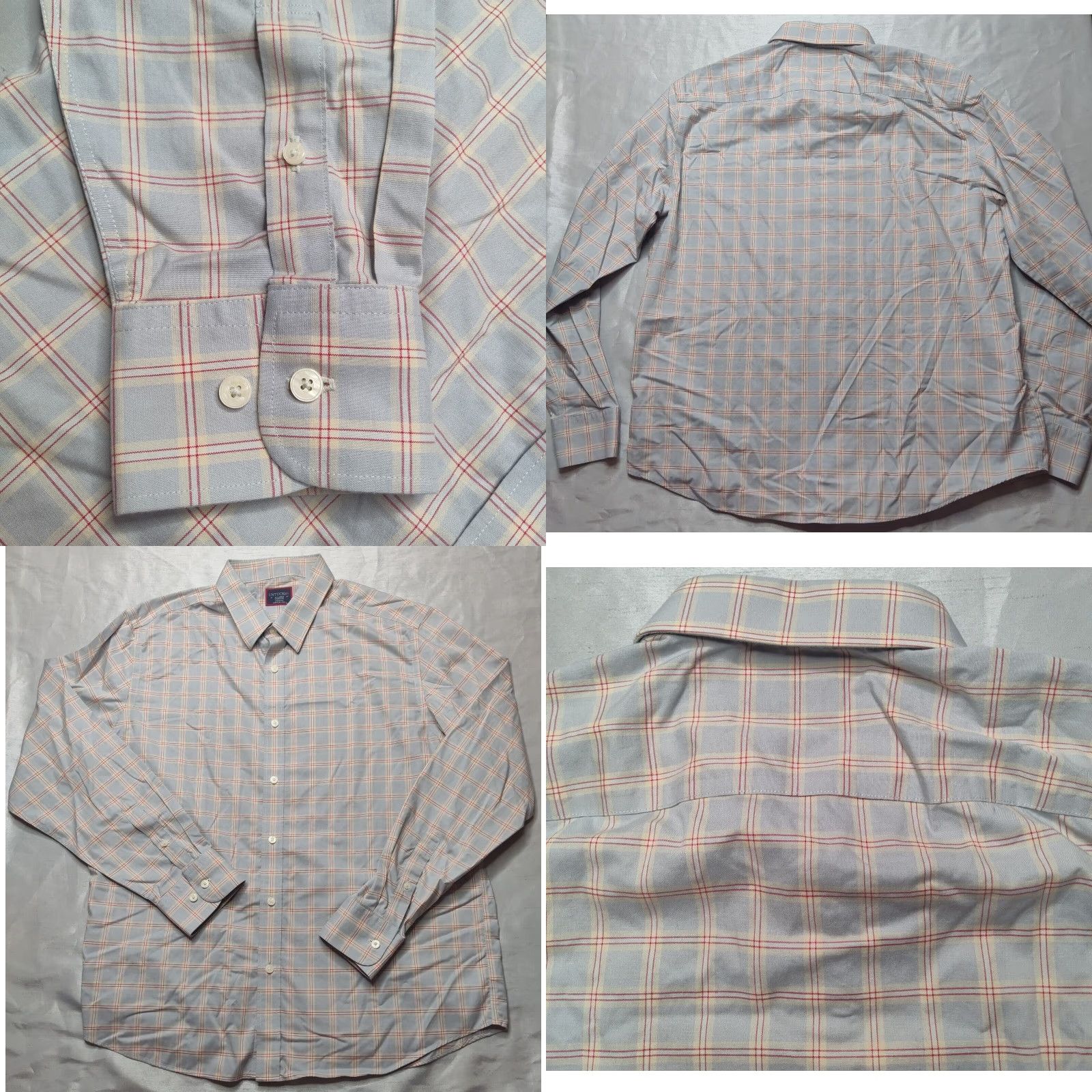 UNTUCKit UNTUCKit RIDEGEVIEW-WF REGULAR FIT Men XL Gray Red windowpane Plaid Button-Up Shirt Size US XL / EU 56 / 4 - 9 Thumbnail