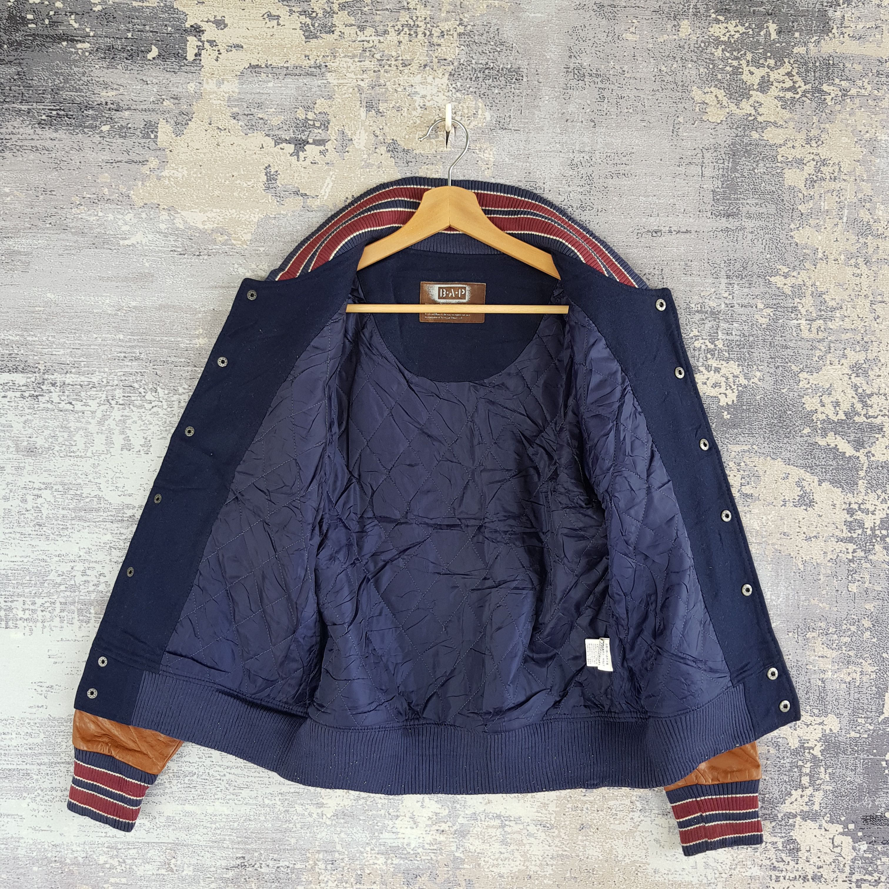 Japanese Brand × Leather × Vintage BAP Varsity Jacket Leather Jacket Letterman Wool Jacket Size US S / EU 44-46 / 1 - 5 Thumbnail