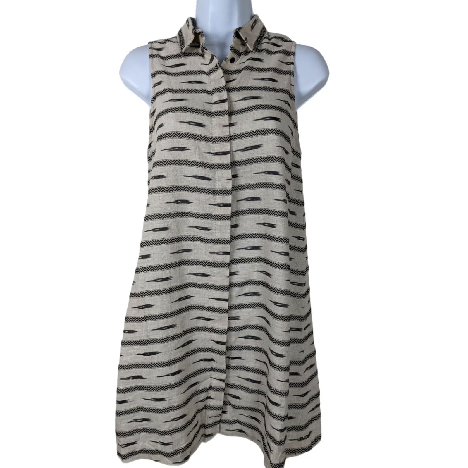 Alice + Olivia Alice + Olivia Shirt Dress XS Women's Linen Cotton Blend Striped V-Neck A-Line Short Sleeveless Shirt Dress in Multicolor DRESS Size XS / US 0-2 / IT 36-38 - 2 Thumbnail