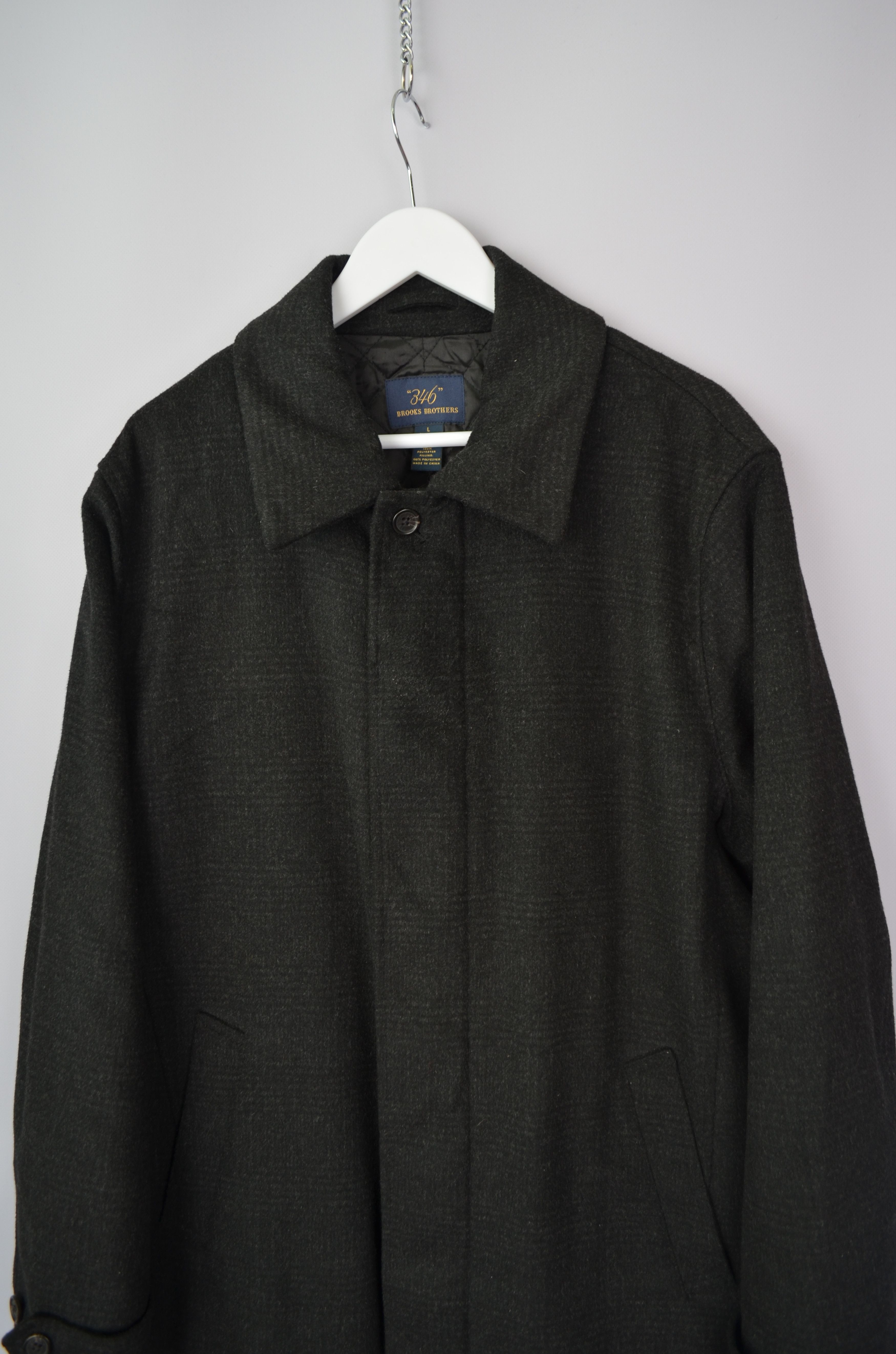 Brooks Brothers × Designer Brooks Brothers "346" Check Dark Grey Wool Car Pea Coat Sz L Size US L / EU 52-54 / 3 - 4 Thumbnail
