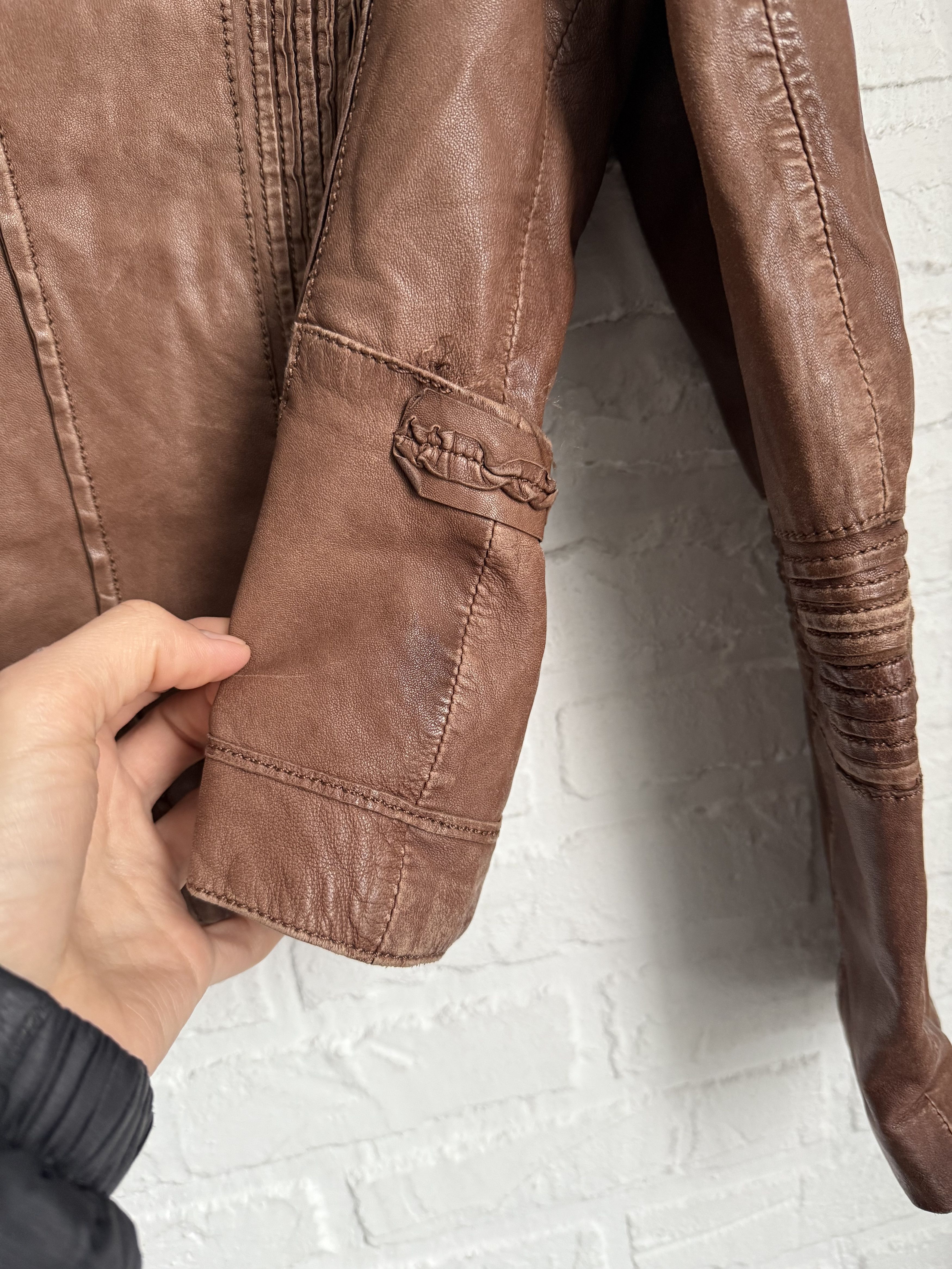 MAX&Co. Vintage Max Mara Max&CO brown leather biker jacket Size S / US 4 / IT 40 - 15 Thumbnail
