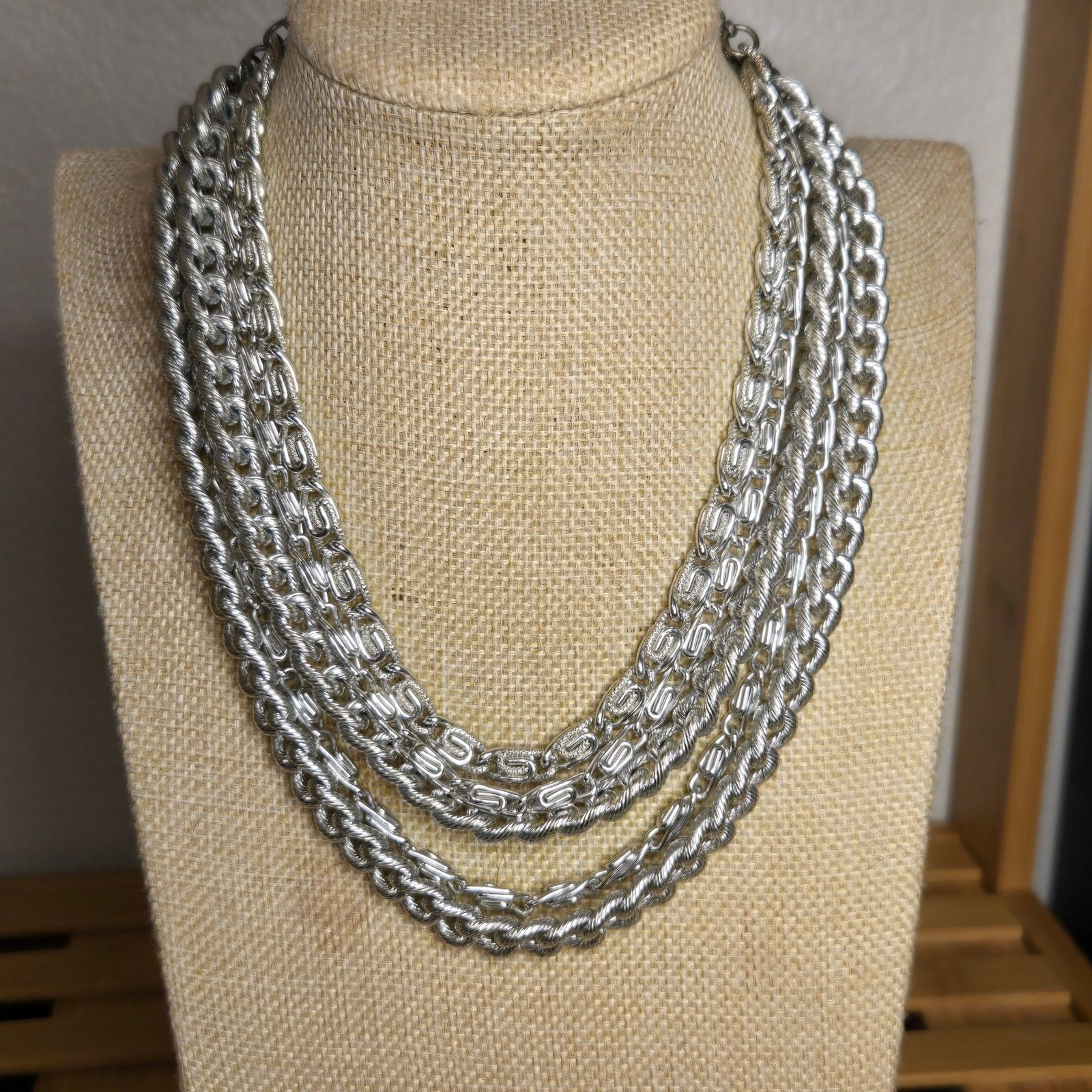 Vintage Vintage Silver Tone Multi-Strand Statement Necklace Size ONE SIZE - 10 Thumbnail