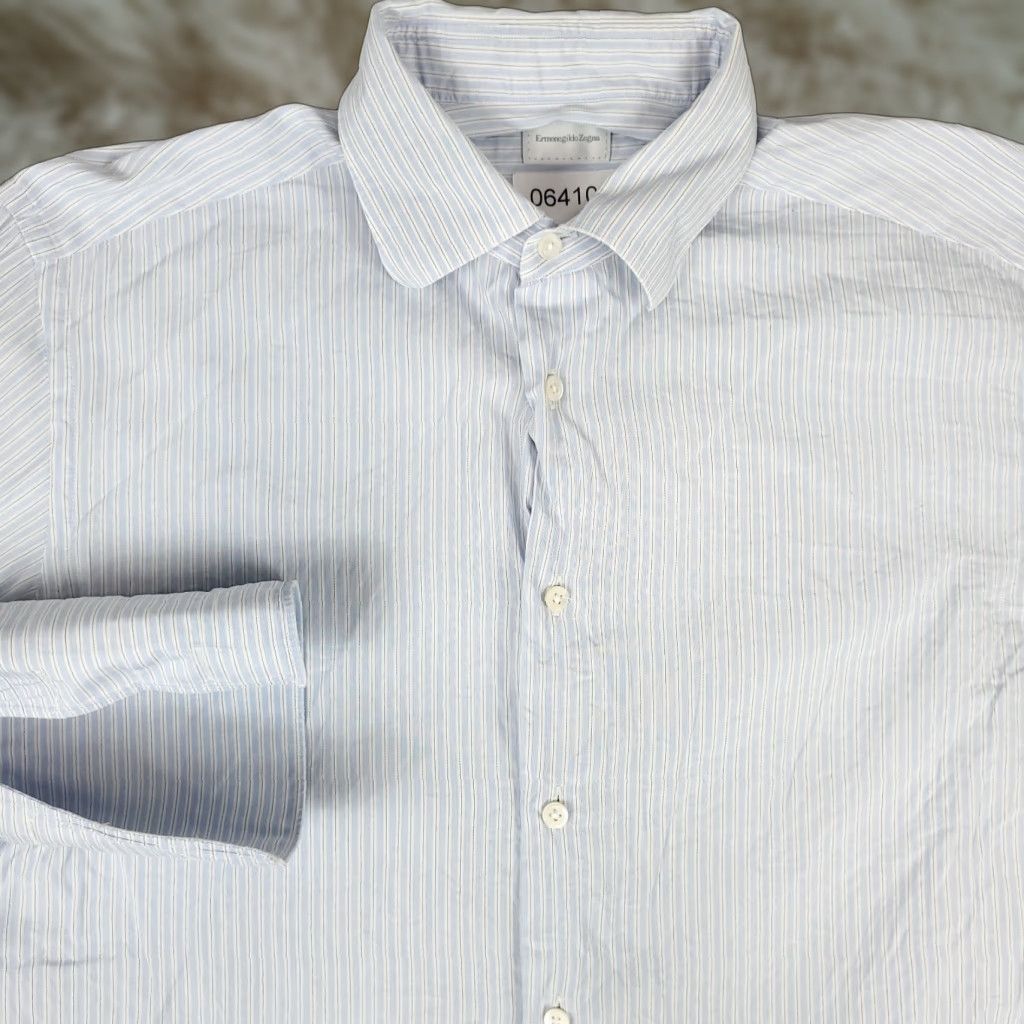 Ermenegildo Zegna VINTAGE Ermenegildo Zegna Shirt Men 16 41 Blue French Cuff Dress Button Up Long Sleeve 100% Cotton, Regular, Size 16, Blue, Classic, Mens Size 42R - 1 Thumbnail