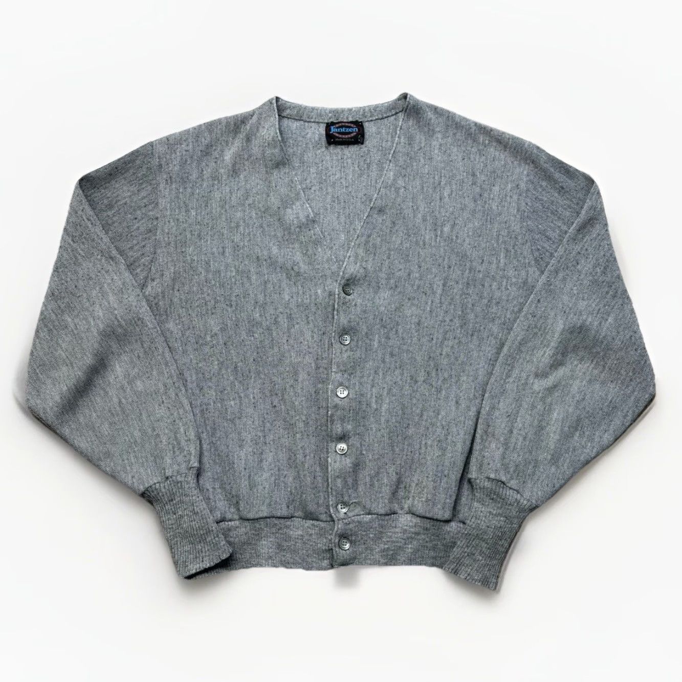 Jantzen Cardigan Sweater Mens M Vtg 80s Gray Acrylic Button Front 