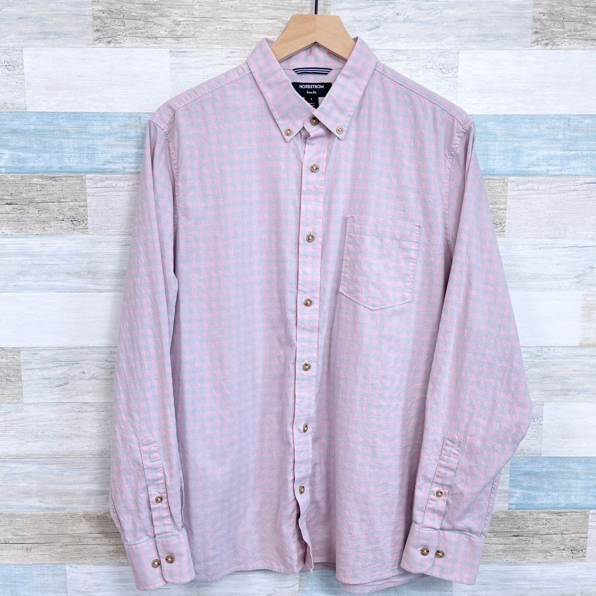Nordstrom Nordstrom Linen Trim Fit Shirt Pink Check Button Down L Size US L / EU 52-54 / 3 - 1 Thumbnail